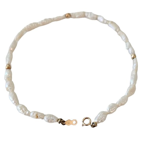 14K Yellow Gold Knotted Rice Pearl Bracelet 8” Long, L177 - Picture 2 of 8